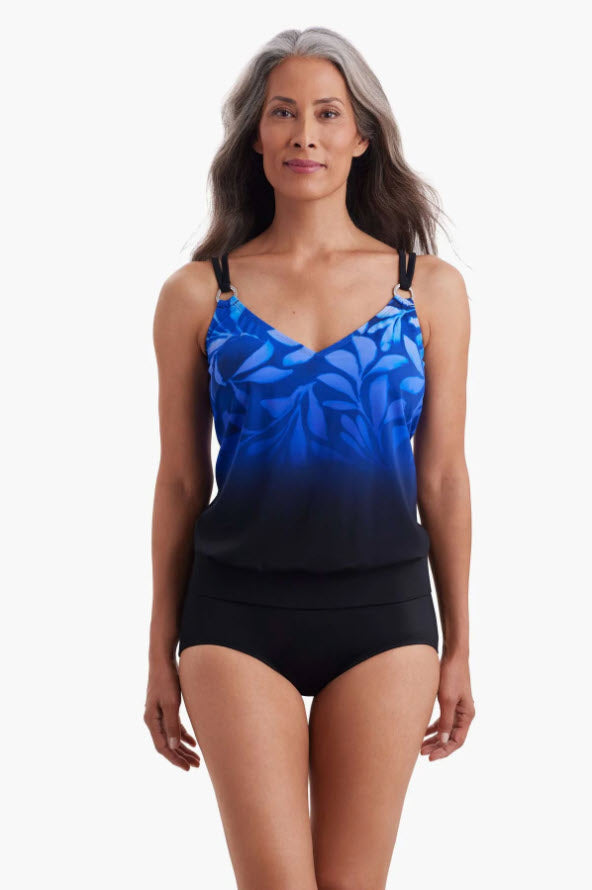 SHAPE SOLVER FADE AWAY V-NECK BLOUSON RING TANKINI TOP