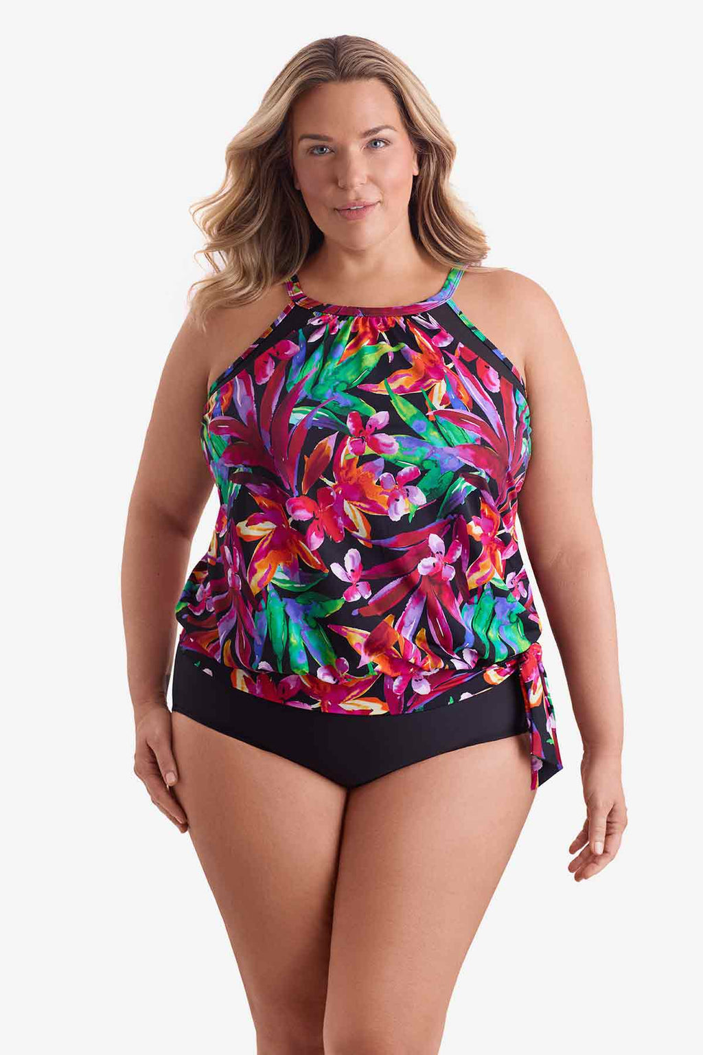 SHAPE SOLVER SECRET JUNGLE PLUS SIZE HIGH NECK BLOUSON TANKINI