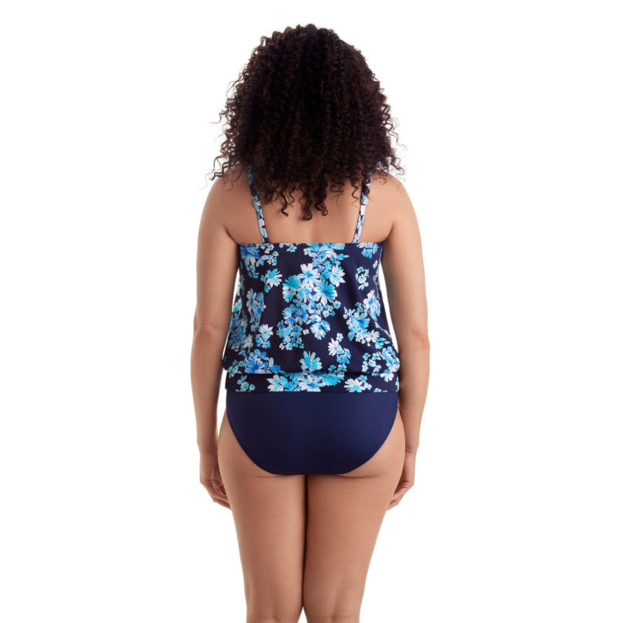 SHAPE SOLVER BLOSSOM SHIRRED NECK BLOUSON TANKINI TOP