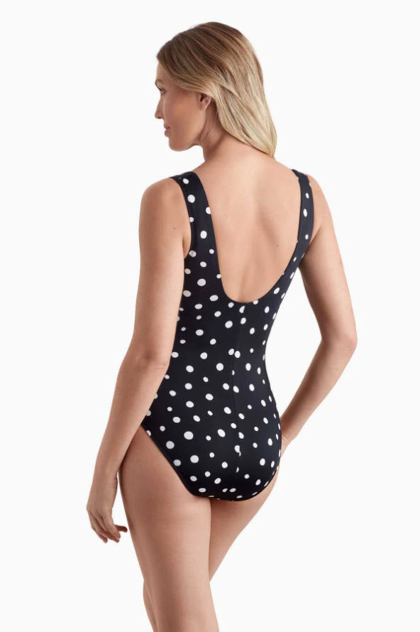 SHAPE SOLVER VINTAGE DOTS SQUARE NECK PRINCESS SEAM ONE PIECE