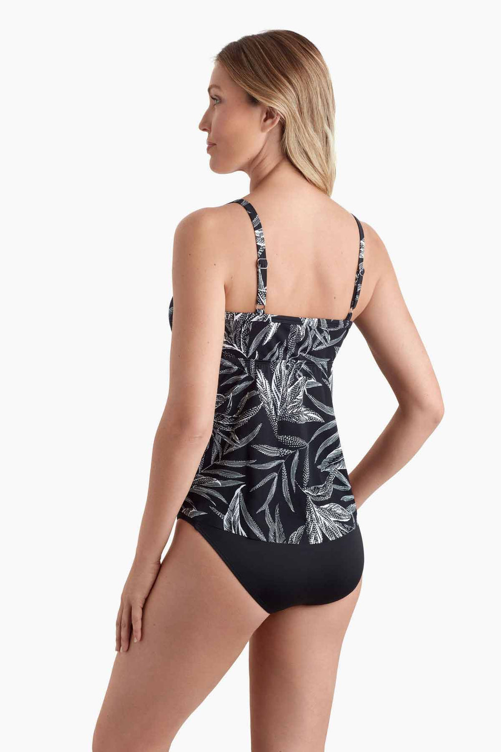 SHAPE SOLVER LEAF ENCOUNTER HIGH LOW DOUBLE TIER TANKINI TOP