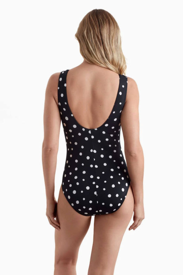 SHAPE SOLVER VINTAGE DOTS SQUARE NECK PRINCESS SEAM ONE PIECE
