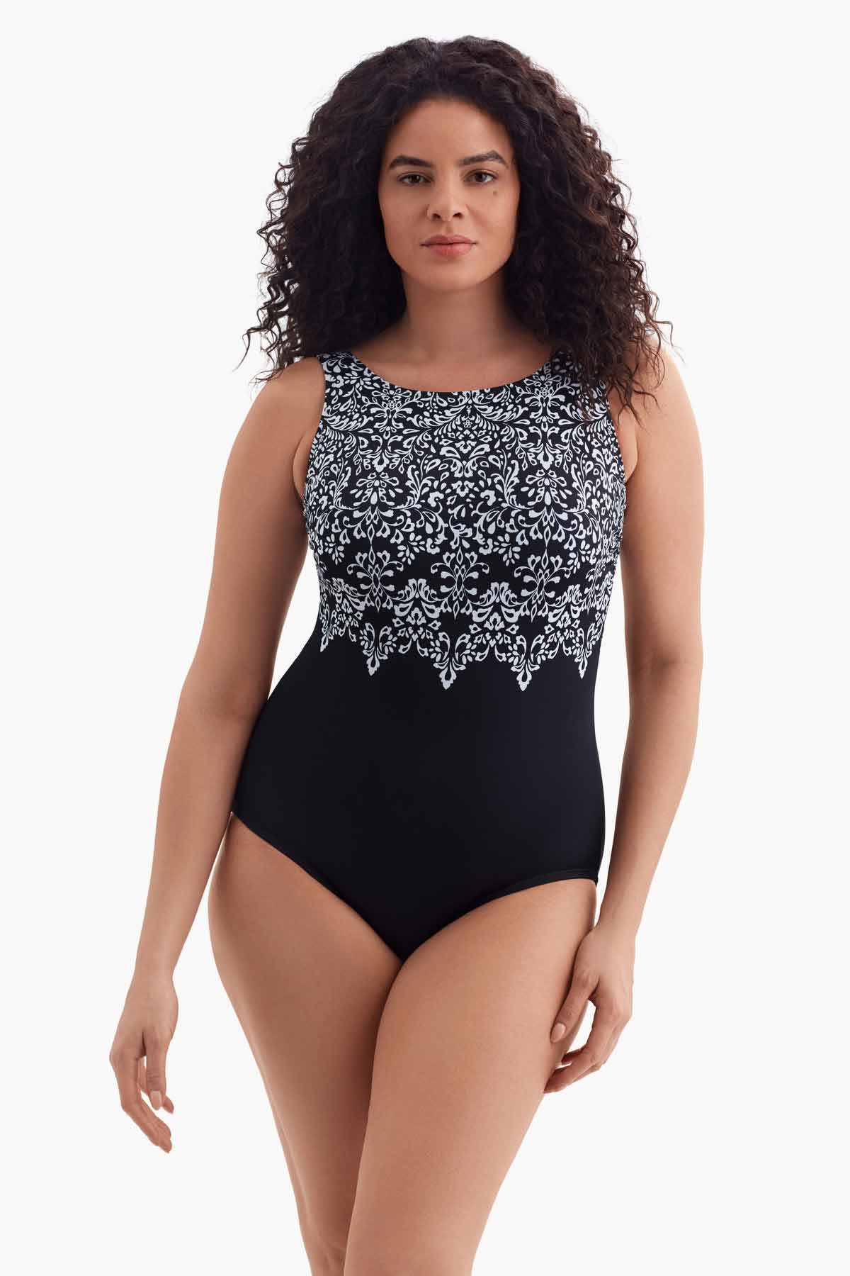 Longitude Long Torso Scoopback Highneck One Piece - Garland Edge