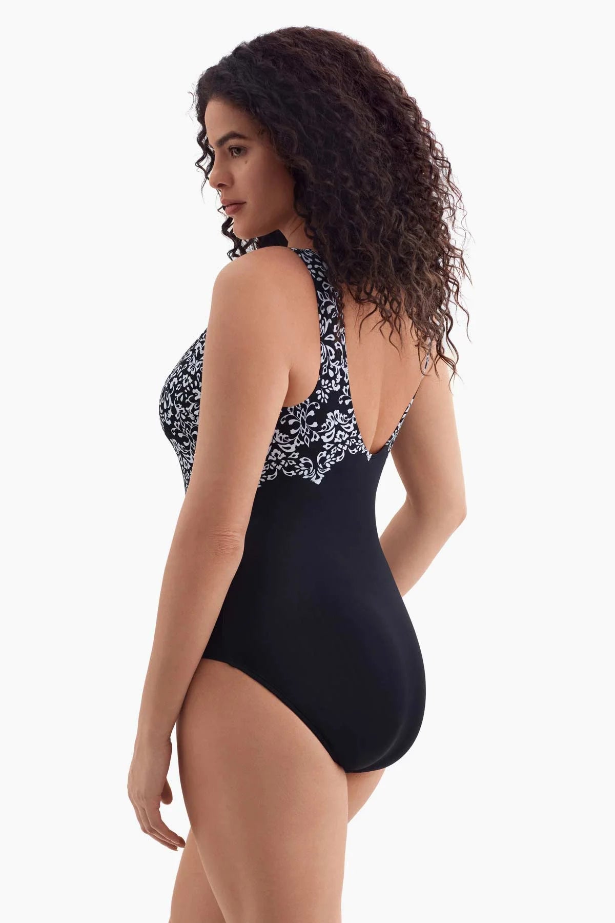 Longitude Long Torso Scoopback Highneck One Piece - Garland Edge