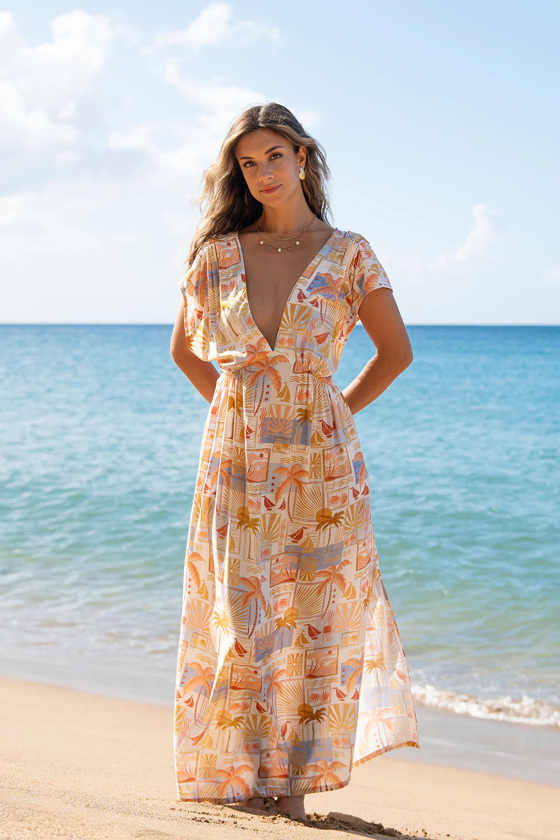 XIX Palms POSTCARD Cross-Back Resort Maxi Dress