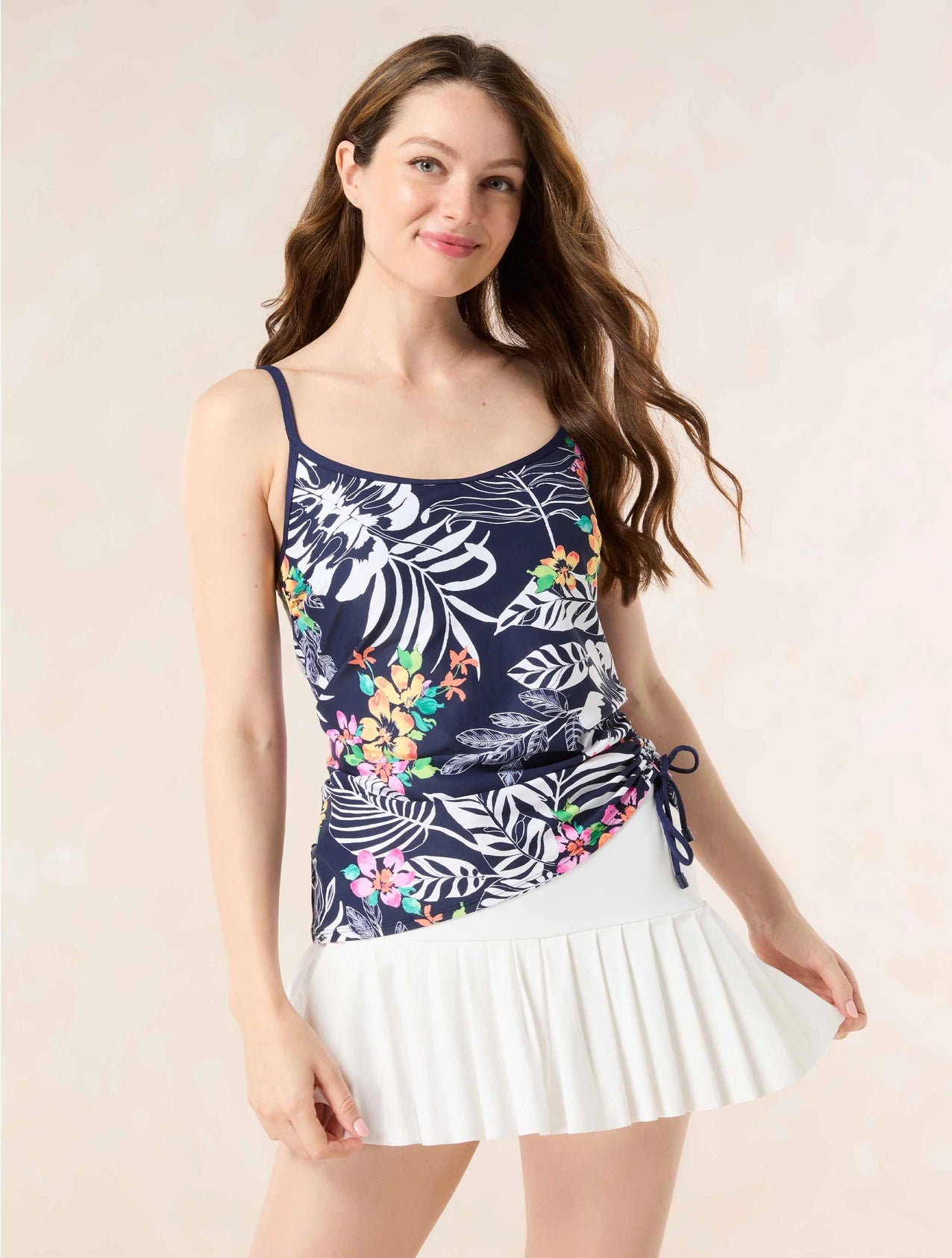 BEACH HOUSE SPORT BRIDGET SHIRRED SIDE UNDERWIRE TANKINI TOP - INDIGO JUNGLE
