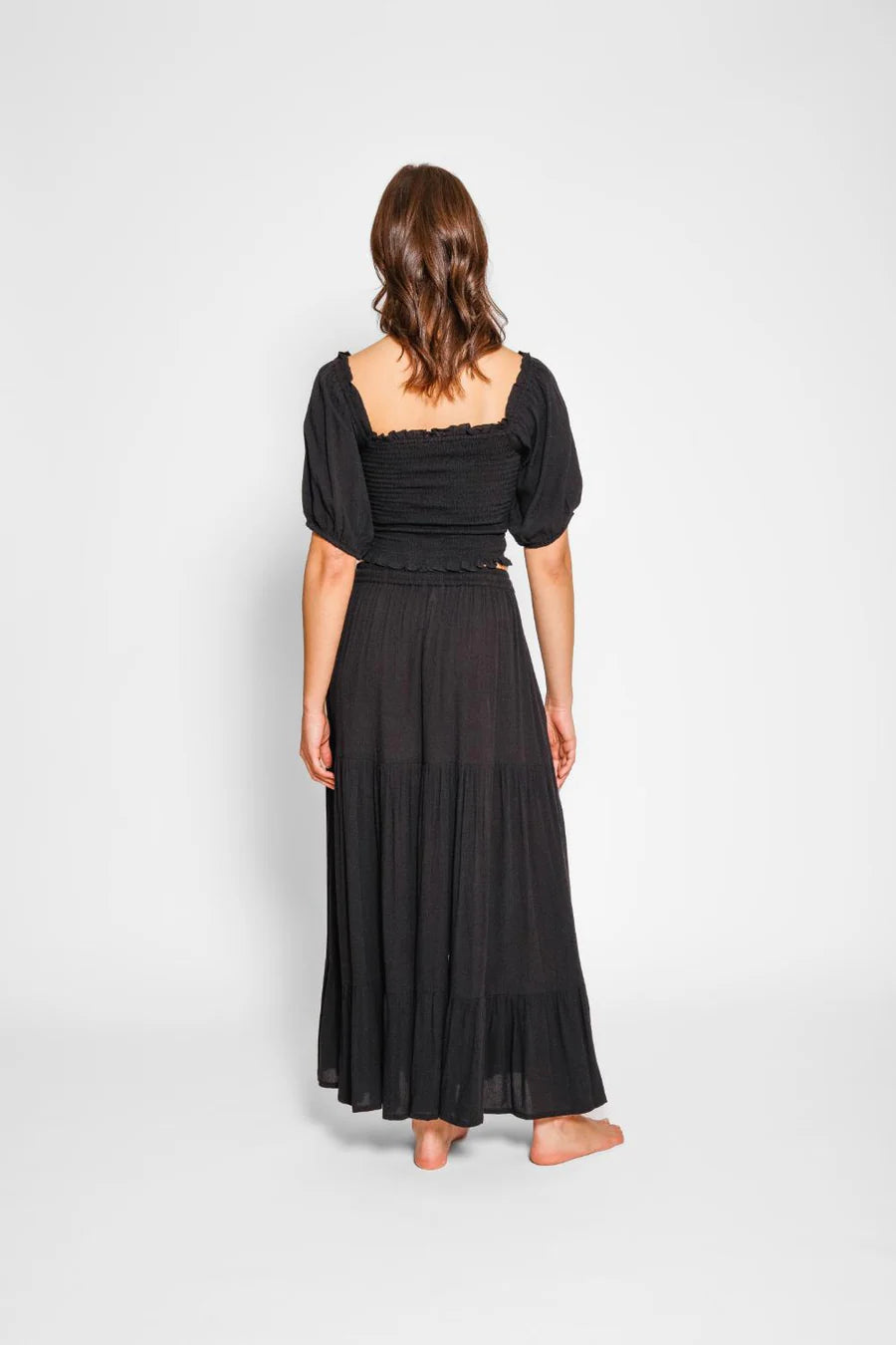 Koy Resort Miami Tiered Boho Maxi Skirt Black