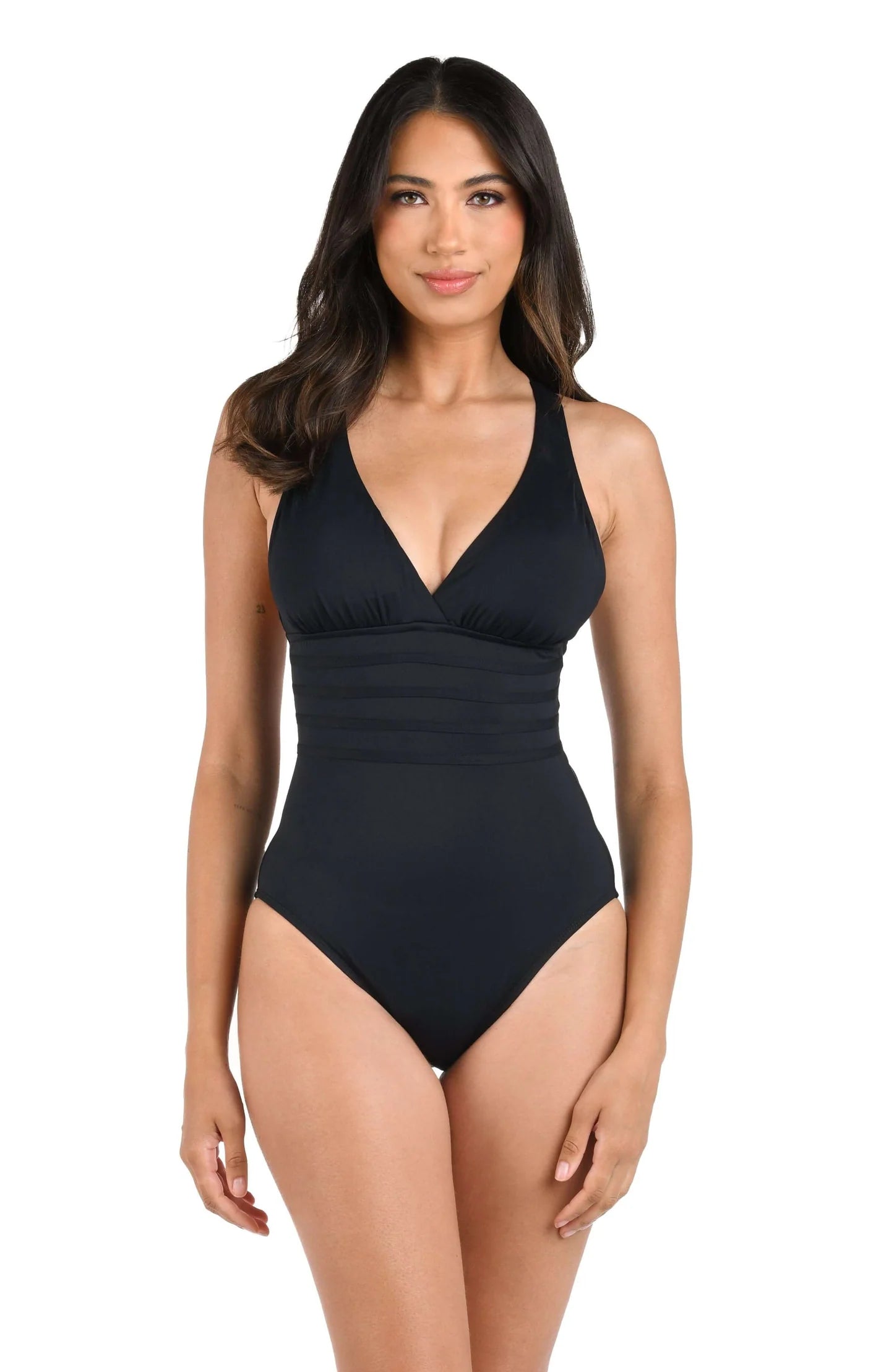 La Blanca Island Goddess Multi-Strap Cross Back One Piece Black