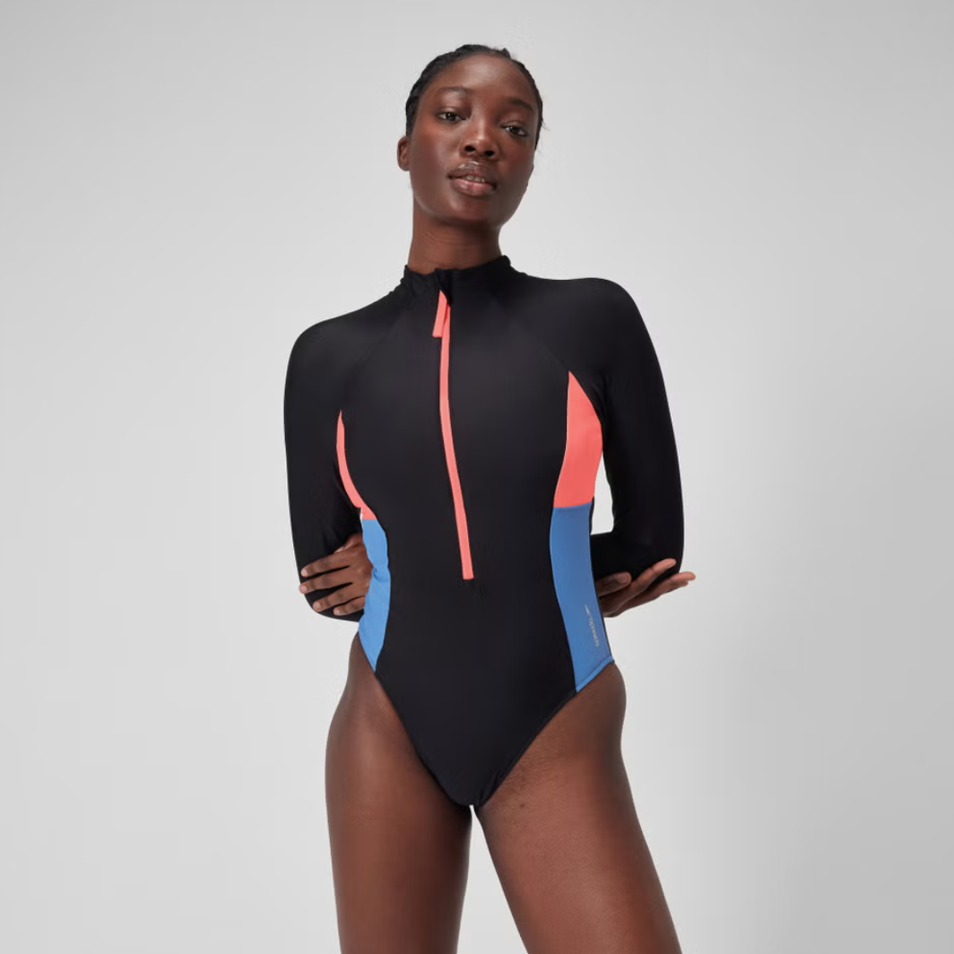Speedo Women's Long Sleeve Zip One Piece Black