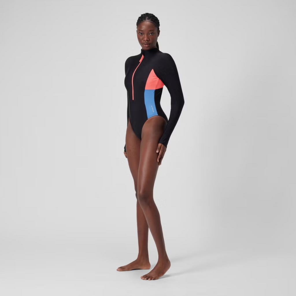 Speedo Women's Long Sleeve Zip One Piece Black