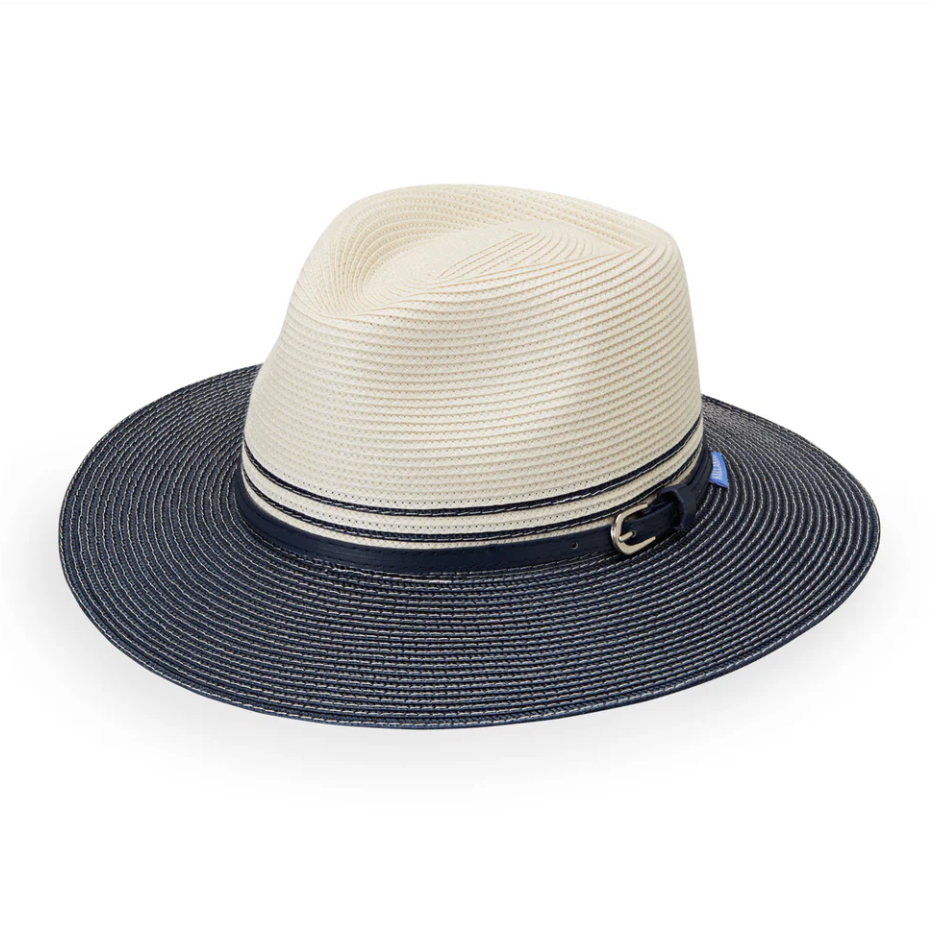 Wallaroo UPF Petite Kristy Fedora Sun Hat Ivory/Navy