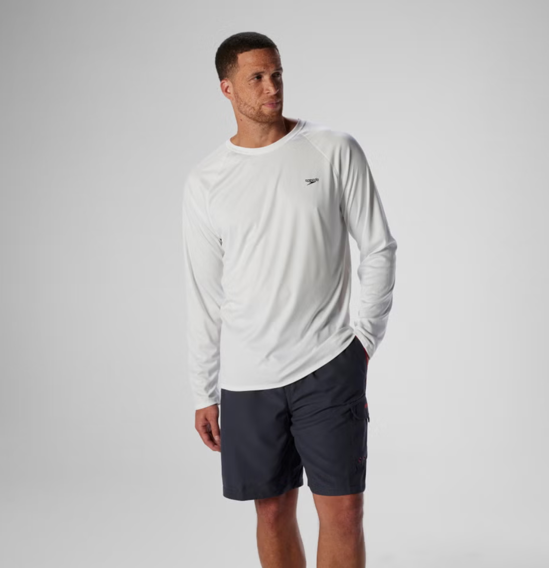 Speedo Men's Easy Solid Long Sleeve Swim Rashguard White