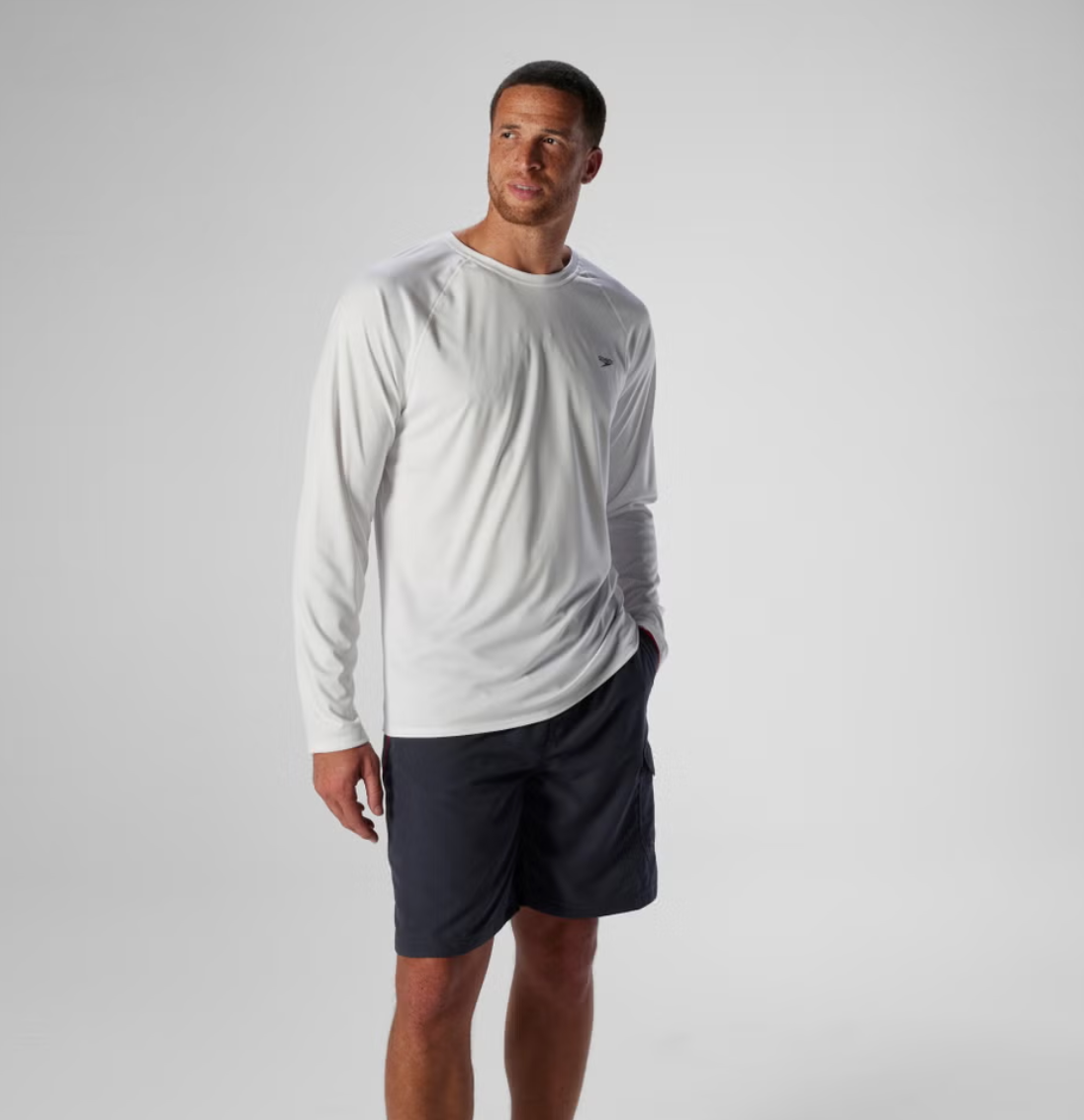 Speedo Men's Easy Solid Long Sleeve Swim Rashguard White