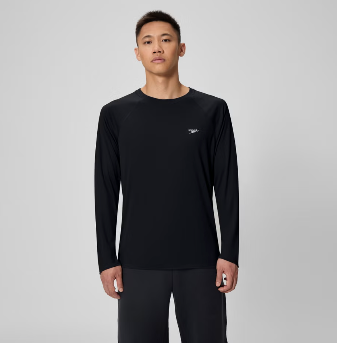 Speedo Men's Easy Solid Long Sleeve Swim Rashguard Black