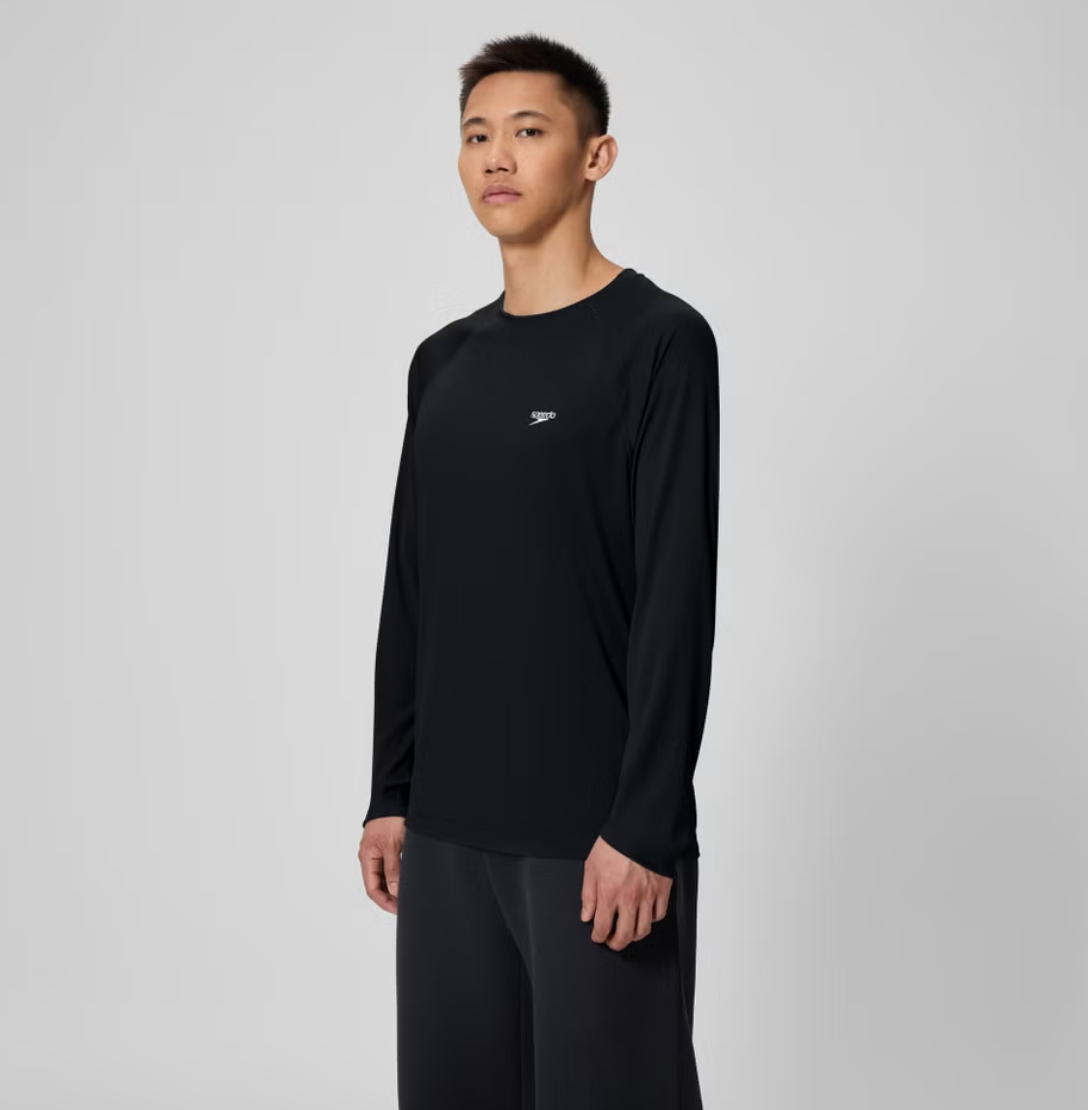 Speedo Men's Easy Solid Long Sleeve Swim Rashguard Black