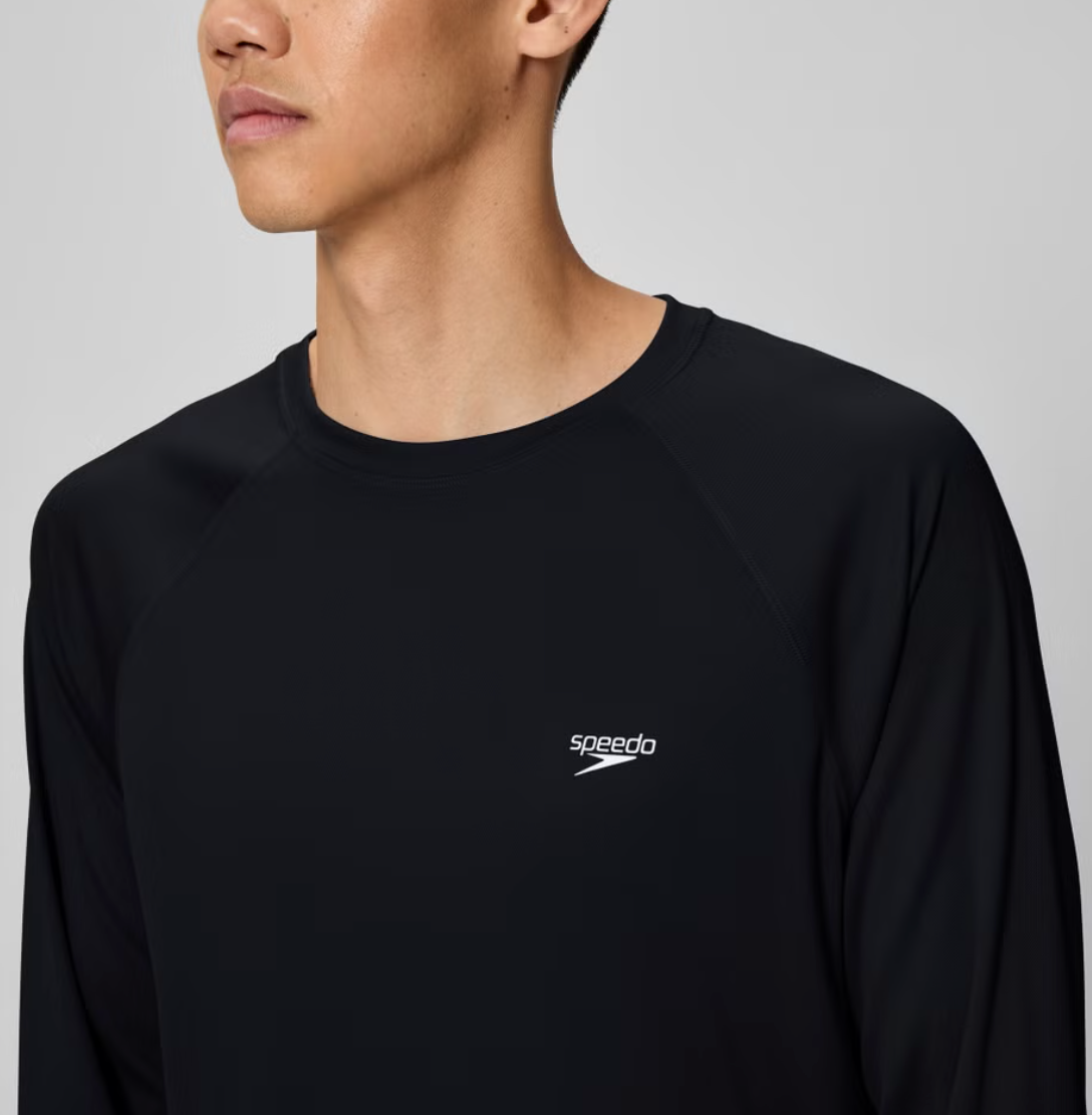 Speedo Men's Easy Solid Long Sleeve Swim Rashguard Black