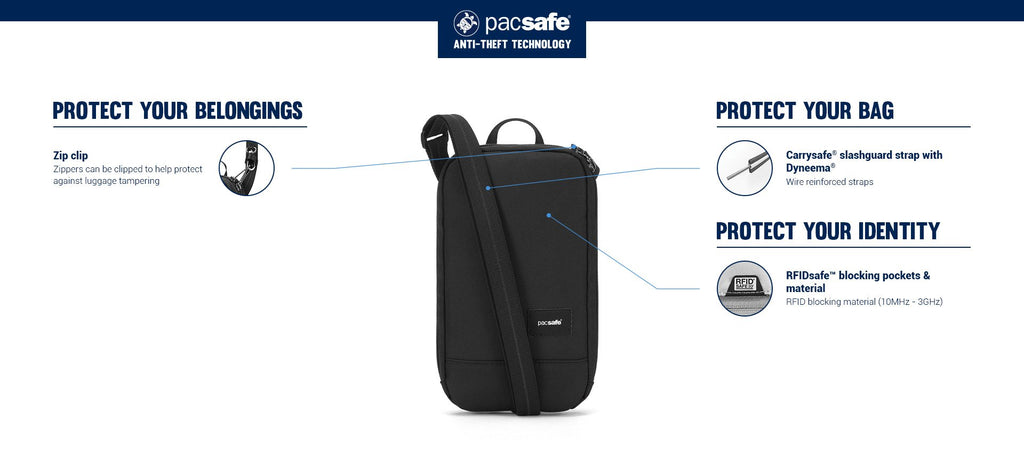 Pacsafe® RFIDsafe™ RFID blocking tech crossbody